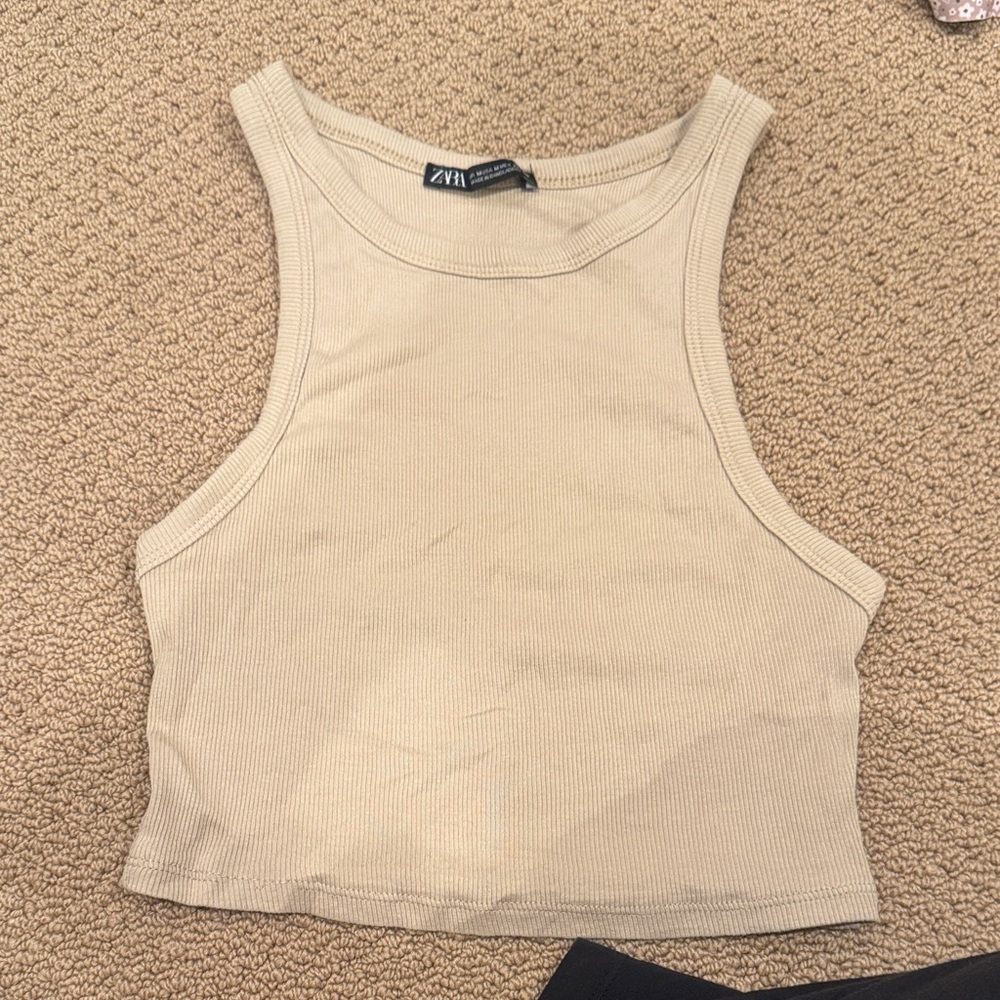 Zara Light Tan Ribbed Tank Top